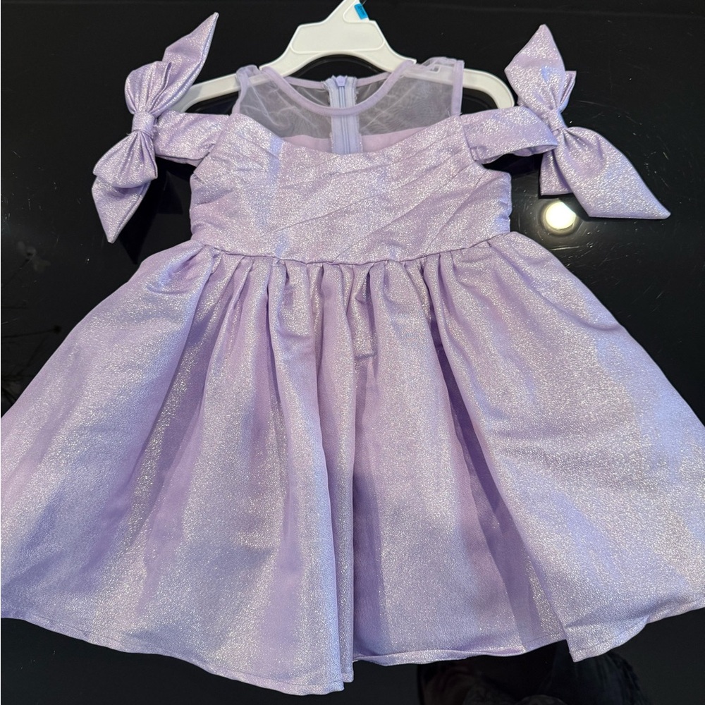 Lilac Glitter Bow Shoulder Party Dress